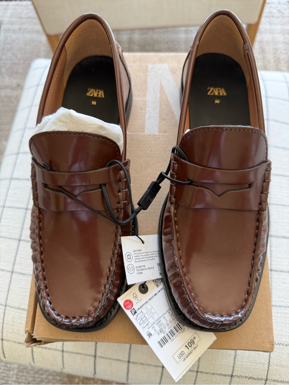 Zara Women’s Brown Leather Penny Loafers